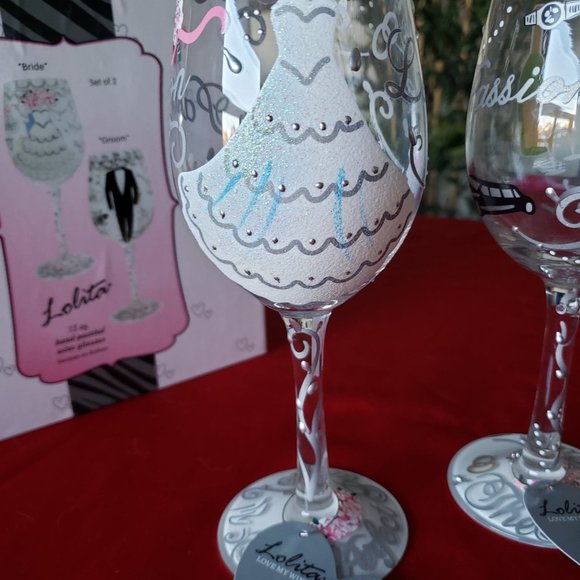 LOLITA "Love my Wine" Wedding Bride&Groom Wine glasses set - Picture 7 of 14
